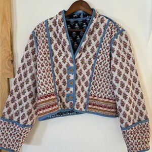 Reversible quilted jacket Floral Patterned Jacket with Blue Accents